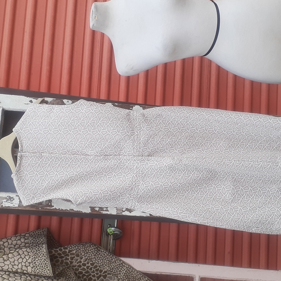 Vintage 80s party cocktail Sundress dress Tan white M L - Picture 5 of 8